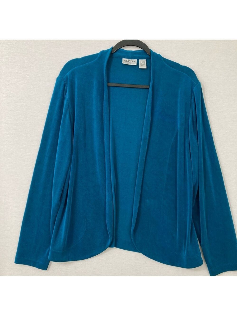 #0075 - Chico's Teal Open-Front Velvet Cardigan